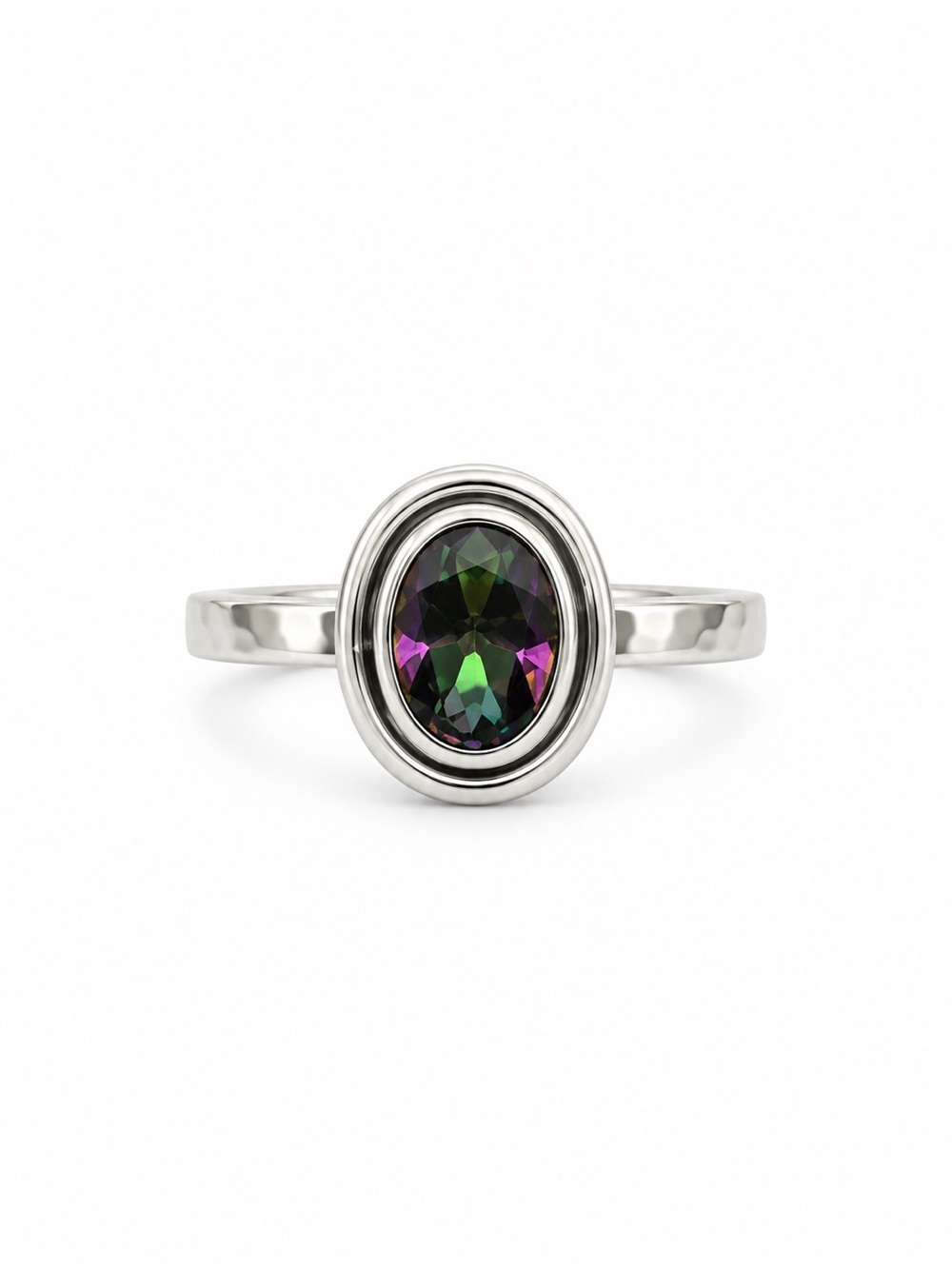 Mystic Topaz Hammered Oval Ring